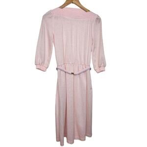 Vintage 80s Dress Size Medium Pink Light Knit Sweater Dress Midi Twee Neutral